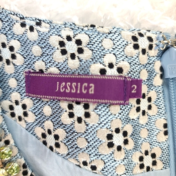 Jessica Size 4 Blue Floral Brocade Mini Sheath Dress with Pockets - Picture 3 of 10